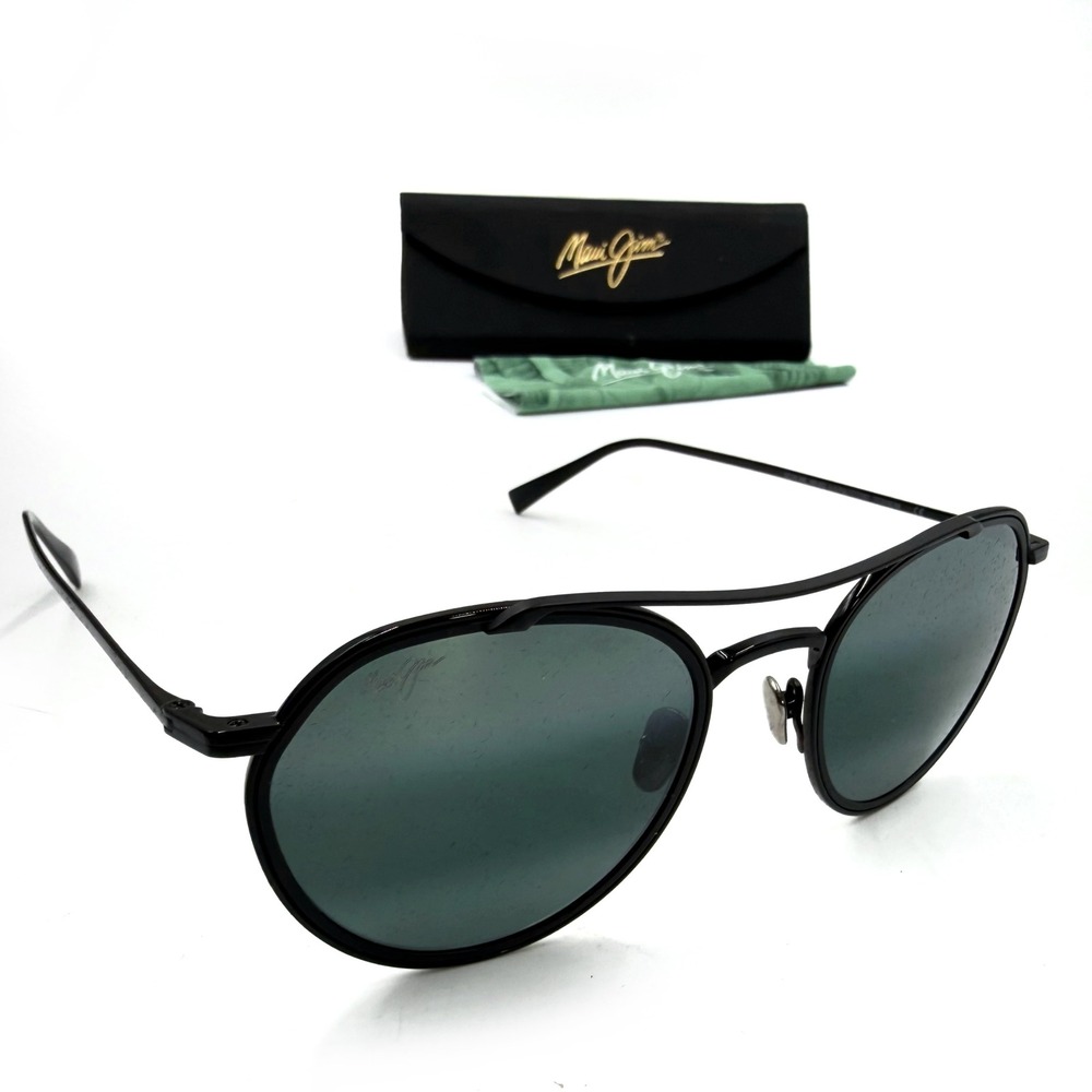 Maui Jim Bowline Sunglasses Black‎ Titanium Round Aviator Polarized